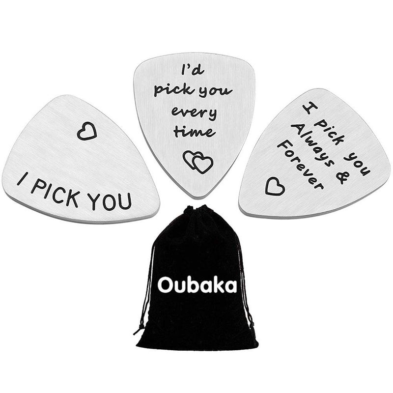 Oubaka 3Pcs Guitar Picks,I Pick You& I'd Pick You Every Time&I Pick You Always&Forever Guitar Pick Gift for Him Musician Husband Boyfriend FiancÃ© Dad - Image 1